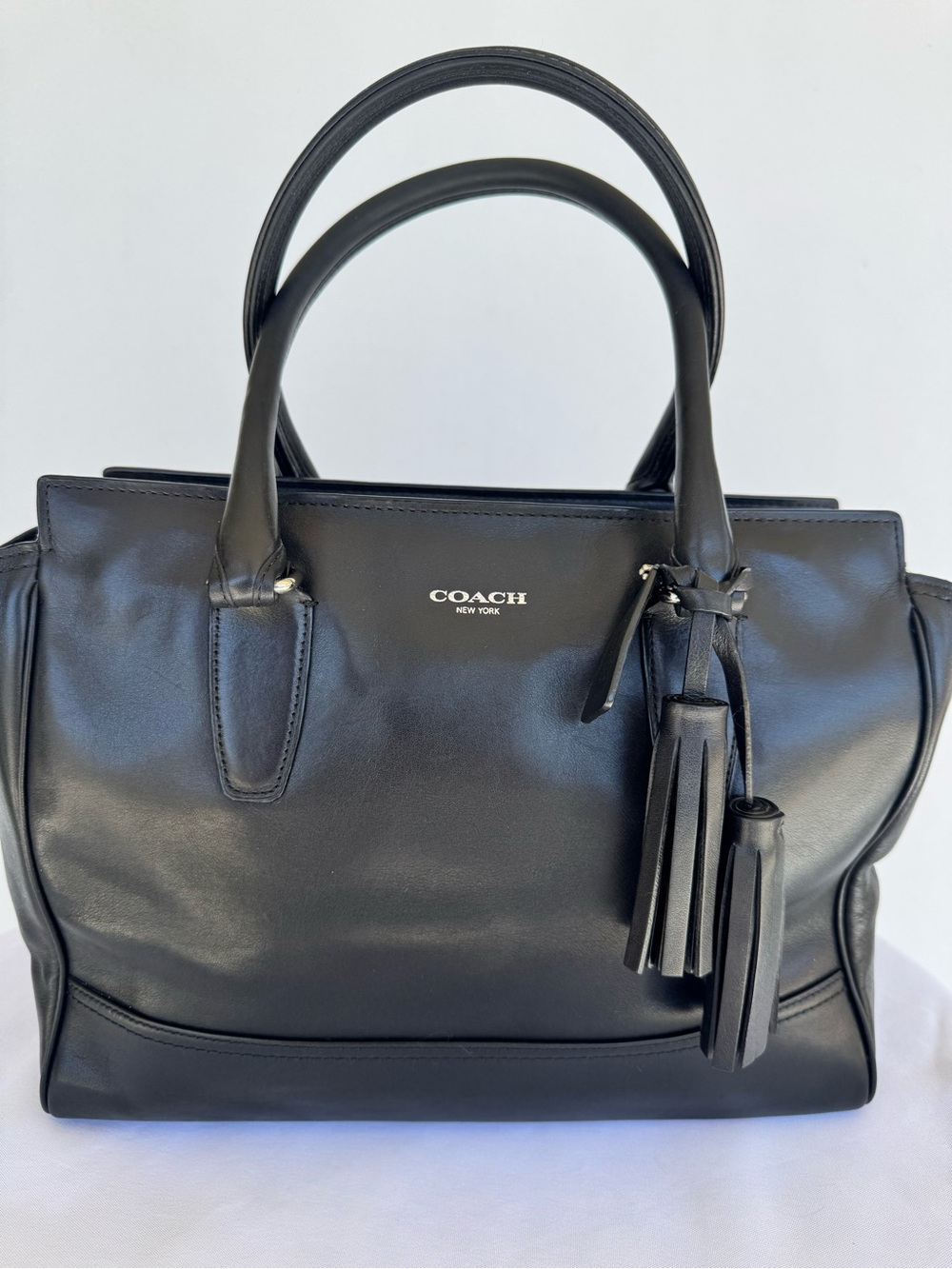 Coach Black Leather Satchel with Tassel Accents